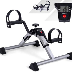 Mini Exercise Bike, Static Pedaler, Leg Machines, Pedal Exerciser for Training Arms and Legs, LCD Screen and Adjustable Resistance